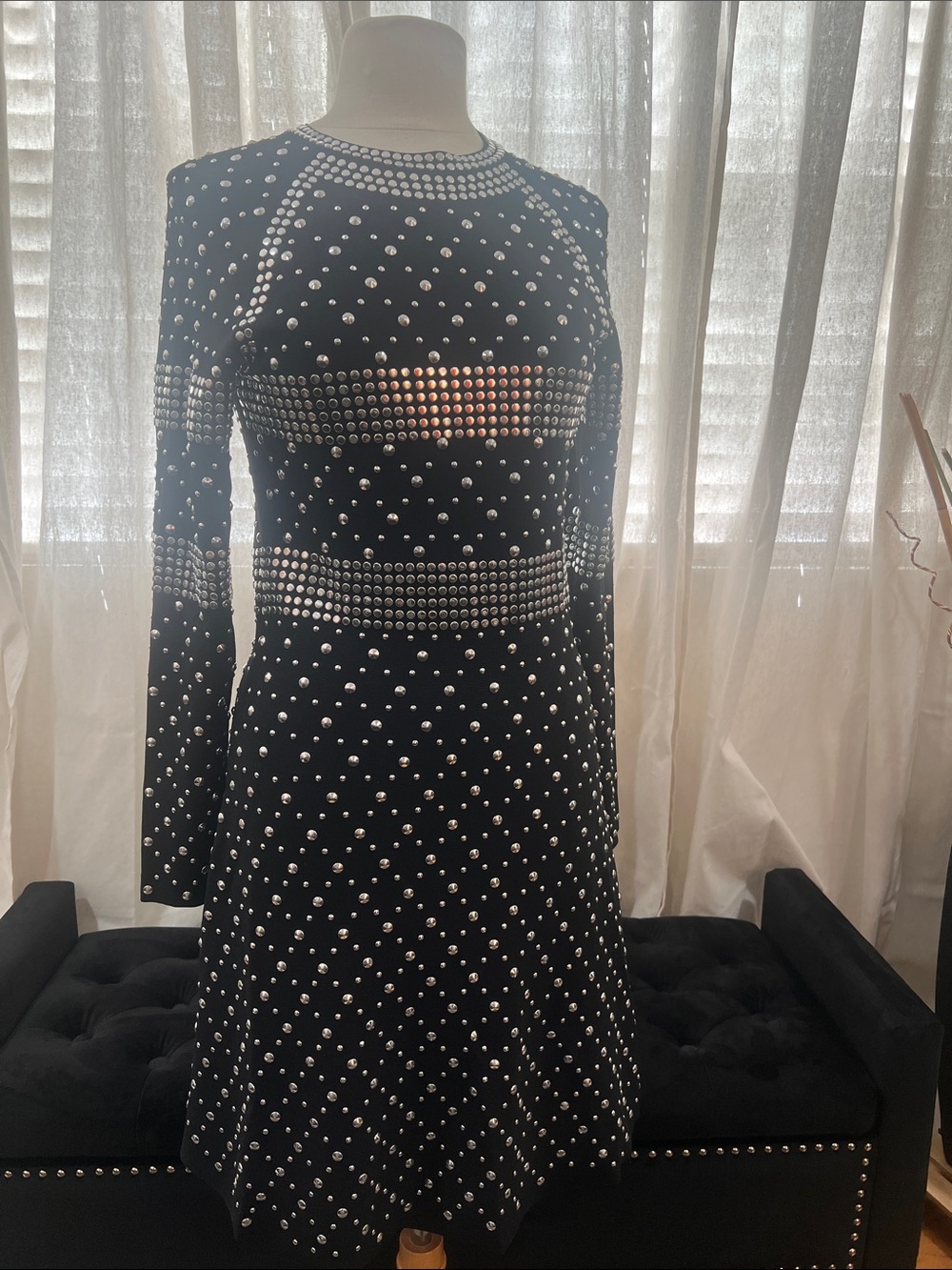 Michael Kors Black Studded Long-Sleeve Dress - Picture 2 of 13